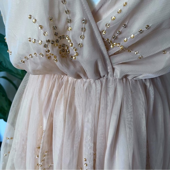 ASOS Mesh Dress - Size 8 - Champagne Color with Crystals Embroidered - Picture 3 of 10